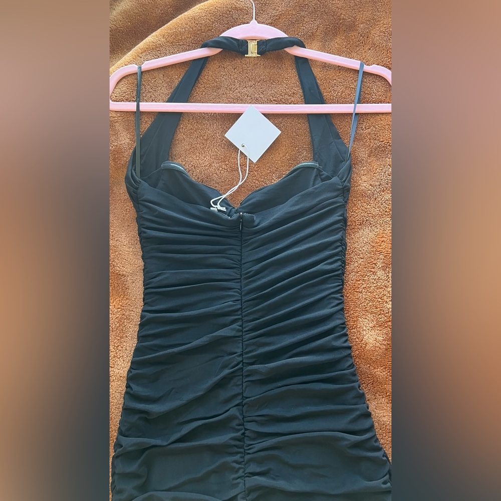 NWT Bow Detail Halter Neck Bodycon Ruched Mesh Maxi Dress - Picture 10 of 11